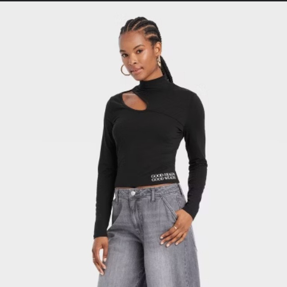 Target Black Long Sleeve Cut-Out Top - Picture 1 of 4